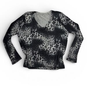 Leopard Cinched-Waist Sweater Blouse Large